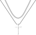 Stainless Steel Cross Necklaces for Men Layered Cuban Link Chain Rope Chain Mens Cross Necklaces Black Silver Gold Cross Pendant Necklace for Men Women 16-26 Inches