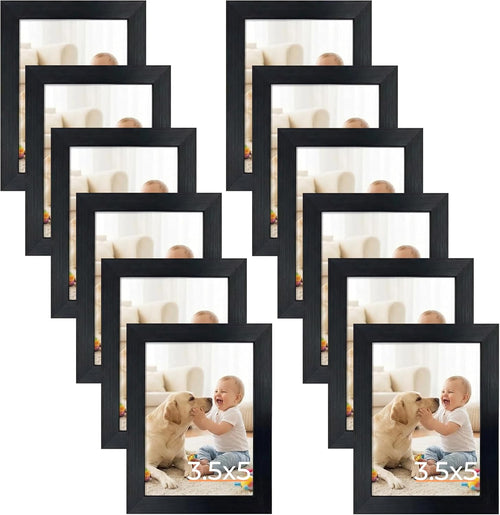 12 Pack 3.5X5 Picture Frame Black, Multiple 3.5 X 5 Photo Frames Bulk for Tabletop Display or Wall Hanging