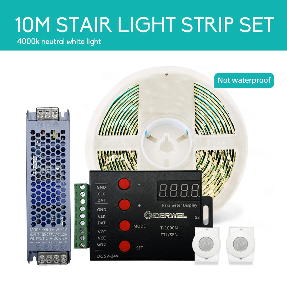 PIR Motion Sensor Light Strip Mini Control Stair Streamline under Cabinet Night Light Addressable LED Strip Tape for the Stair