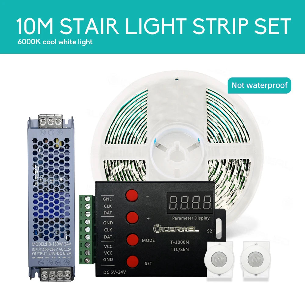 PIR Motion Sensor Light Strip Mini Control Stair Streamline under Cabinet Night Light Addressable LED Strip Tape for the Stair