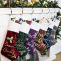 GEX Christmas Stockings 6 Pack for Family 22" Large Embroidered Classic Luxury Velvet Red Green Purple Blue Grey Brown Decorations for Fireplace Xmas Season (Set of 6)