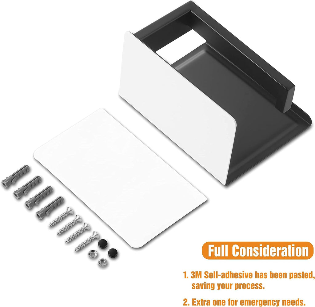 Toilet Paper Holder with Shelf, Stick on Matte Black Toilet Paper Roll Holder, Self Adhesive or Wall-Mount with Screws for Bathroom,Washroom (Pack of 2)