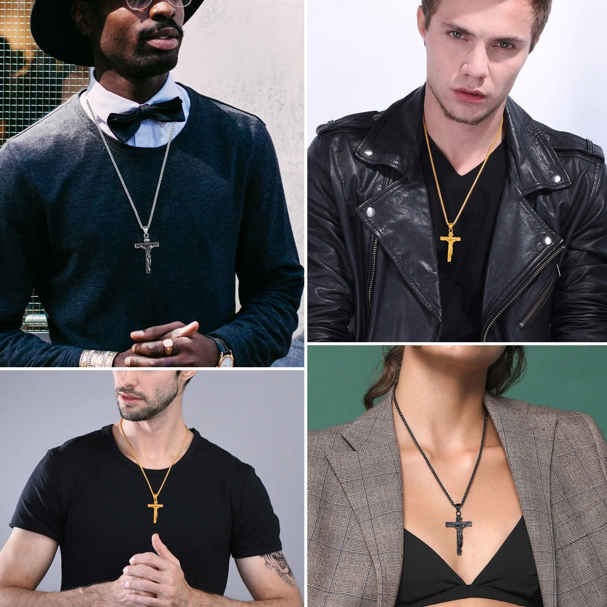 Gold Plated Cross Necklaces for Men Stainless Steel INRI Crucifix Pendant Necklace Jesus Piece Christian Religious Birthday Easter Basket Stuffers Jewelry Gifts Him Son