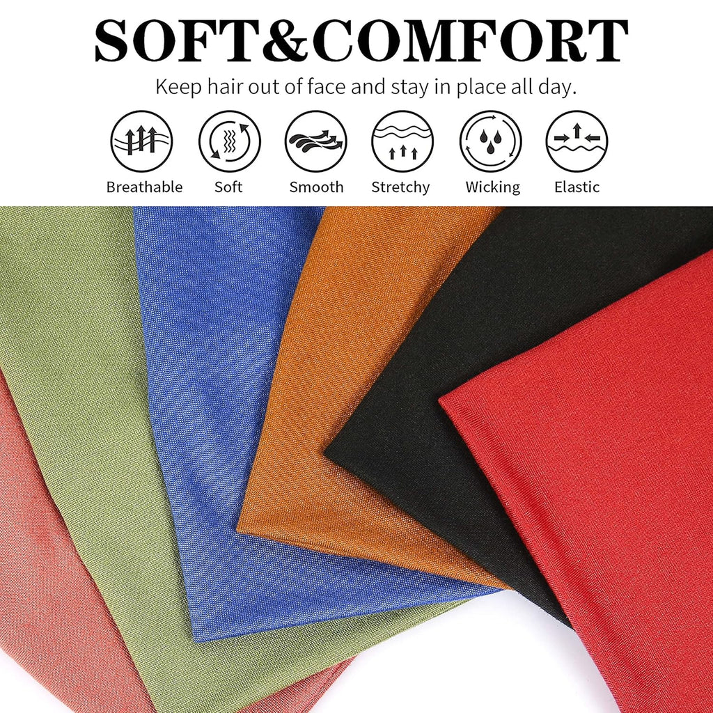 6 Pack Wide Headbands for Women Non Slip Soft Elastic Hair Bands Yoga Running Sports Workout Gym Head Wraps, Knotted Cotton Cloth African Turbans Bandana (With 6 Pcs Hair Ties)