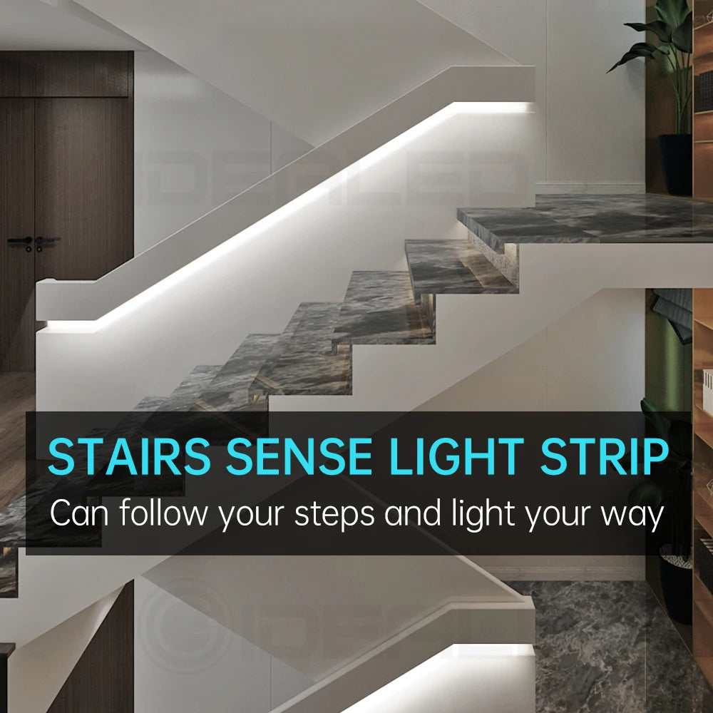 PIR Motion Sensor Light Strip Mini Control Stair Streamline under Cabinet Night Light Addressable LED Strip Tape for the Stair