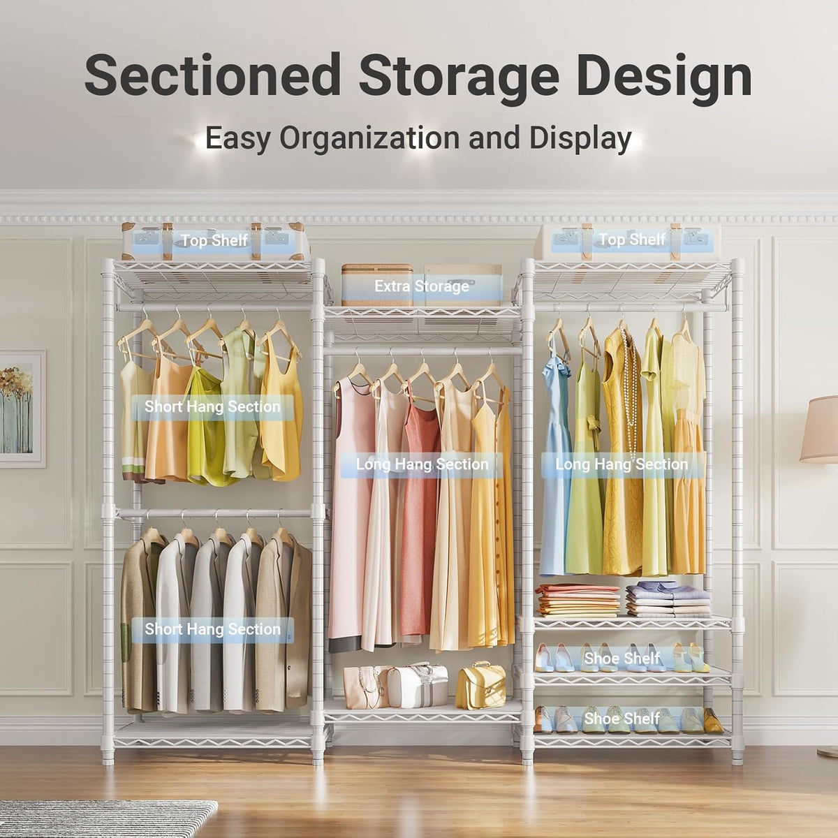 V5 Heavy Duty Clothes Rack, Freestanding Modular Closet System, White