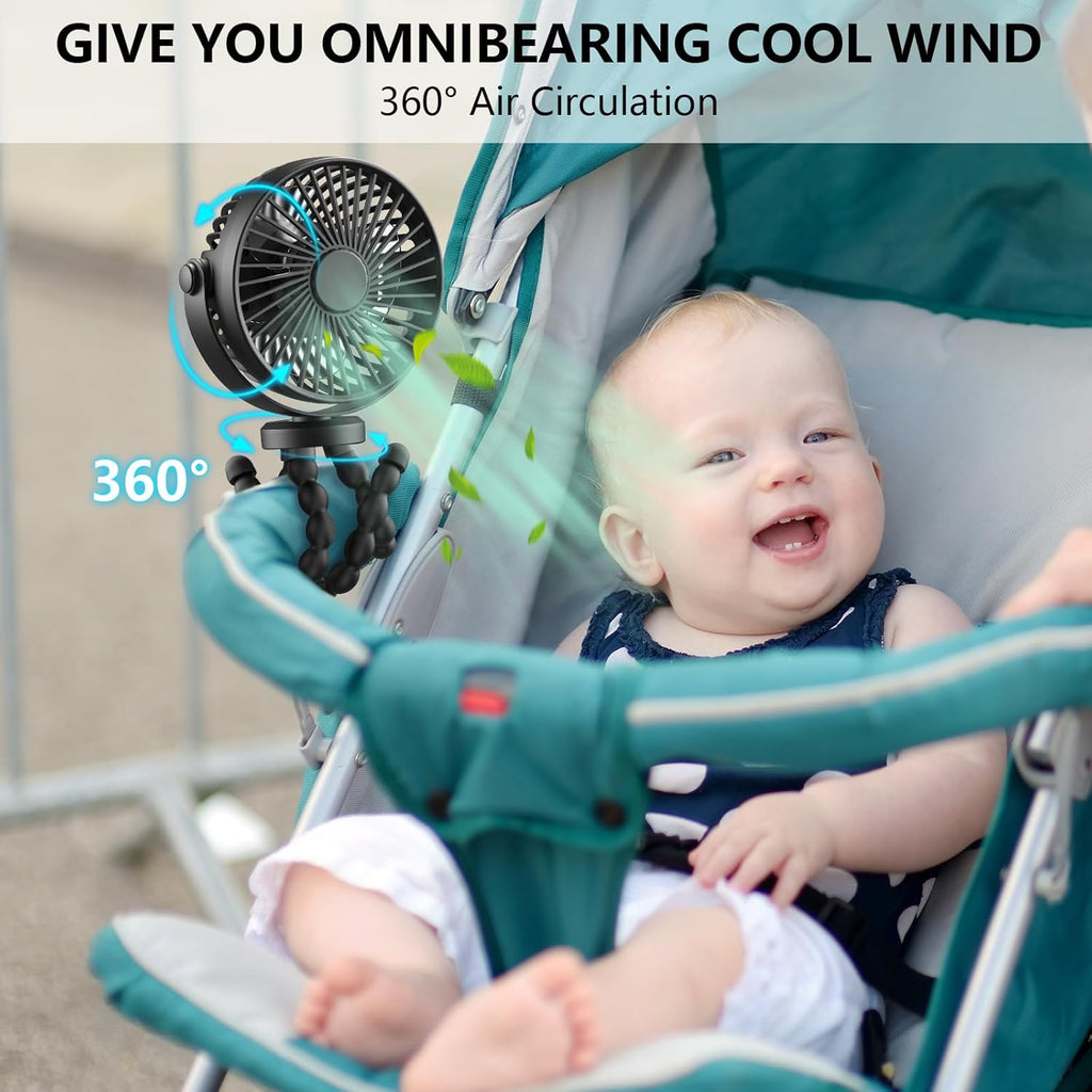 Mini Handheld Personal Portable Fan, Baby Stroller Fan, Car Seat Fan, USB or Battery Powered, with Flexible Tripod Clip on Student Bed Desk Bike Crib Treadmill Camping Traveling(Black)
