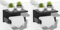 Toilet Paper Holder with Shelf, Stick on Matte Black Toilet Paper Roll Holder, Self Adhesive or Wall-Mount with Screws for Bathroom,Washroom (Pack of 2)
